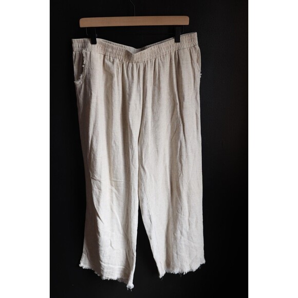 Women’s Wide Leg Beachy Cream Linen Blend Raw Hem Trouser Lagenlook Pants XXL - Picture 1 of 12